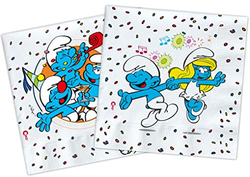 Kompostierbare Papierservietten Schlümpfe (33 x 33 cm, zweilagig), 20 Stück
