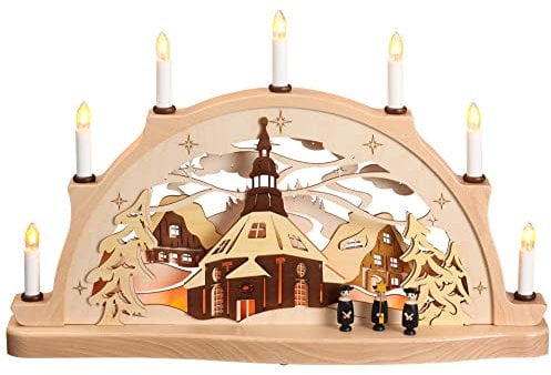 Rudolphs Schatzkiste Schwibbogen Seiffener Kirche mit Kurrende EL. Beleuchtung BxHxT 52x33x8,5cm NEU Lichterbogen Fensterbogen Spitzbogen Erzgebirge Weihnachten Bergbau Bergmann Licht Holz Dekoration