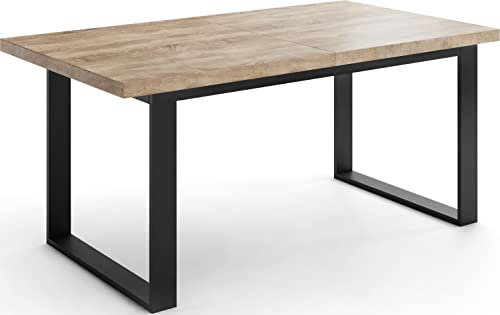 WFL GROUP Ausziehbarer Rechteckiger Esstisch im Loft-Stil mit Schwarzen Metallbeinen – Industrieller Tisch für Wohnzimmer – Ausziehbar von 160 cm auf 200 cm – Made in EU – Sonoma Eiche