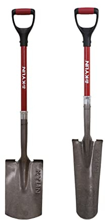 Kylin 14-Gauge Heavy Duty Fiberglas D-Griff Schaufel 2-teiliges Set (Gartenspaten, 40,6 cm Ablaufspat), für Gartenarbeit, Reinigung von Gräben, Verlegen von Kabelkanälen, BAU- und Landschaftsbau