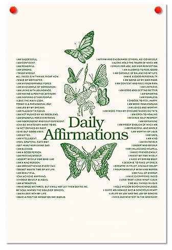 MINI ZOZI Daily Affirmation Wanddekoration, Leinwand, Kunst, ästhetisch, 40.6x61 cm, trendig, flippig, Retro, Vintage, Indie, Salbei, Grün, Schmetterling, Y2K, erdig, Fotodruck, niedliches Zimmer