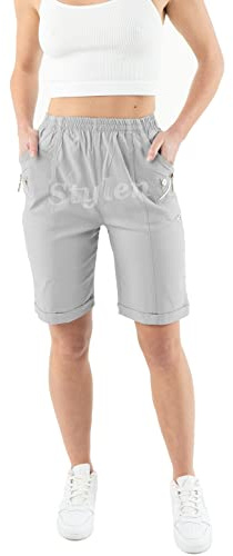 URBAN STITCH Womens Capri Trousers Shorts with Pockets Casual Wear Full Length Trousers Elasticated High Waist Pants Lounge Wear Plus Size