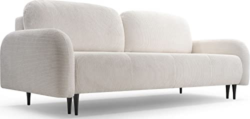 WFL GROUP Sofa mit Bettkasten - Schlafsofa mit Schwarze Holzbeinen - 3-Sitzer Sofa Couch mit Schlaffunktion Bettfunktion Skandinavisch Polstergarnitur - Weiß
