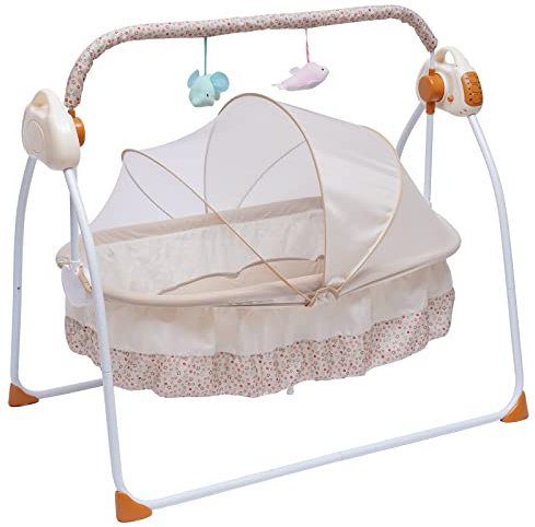 Elektrische Babywiege Babyschaukel, Automatik Babyschaukel Babybett, Schaukelstuh mit Mp3 Musik Playback Funktion, Elektrische Baby-Wiege für Babys zwischen 0 und 18 Monaten (Khaki)