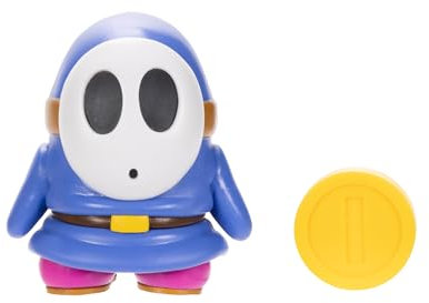 Nintendo Super Mario 4 Inch Blue Shy Guy Poseable Figure with Coin Accessory Ages 3+ (Officially licensed)