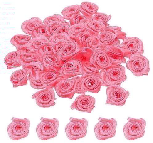 PATIKIL 0.6 Mini Satin Ribbon Roses, 70 Pcs Tiny Fabric Flowers Embellishments Rosettes Applique for DIY Crafts and Wedding, Rose Red