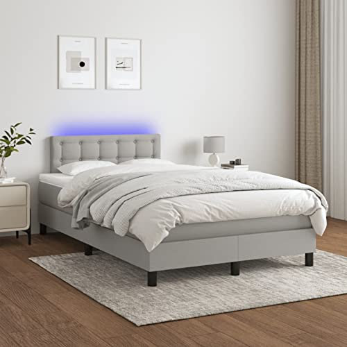 Festnight Polsterbett 120 x 200 cm Bett mit Matratze und LED Bett Komplett Polsterbett mit LED Boxspringbett Bett mit Lattenrost und Matratze Hellgrau-Knöpfe 120 x 200 cm