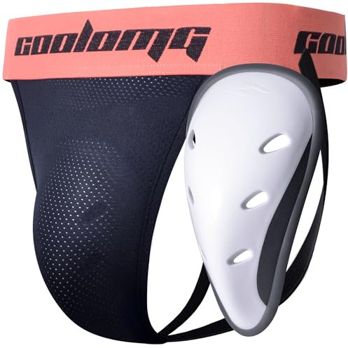 COOLOMG Herren Tiefschutz Suspensorium mit Cup für Handball Kampfsport Taekwondo Eishockey Football Schwarz_Neu S