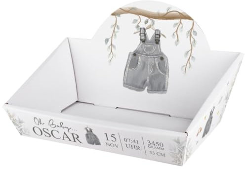 Striefchen® Personalisierter Präsentkorb zur Geburt als Babygeschenk zum selbst Befüllen (Latzhose, 42,5 cm x 24 cm x 28 cm (B/H/T))