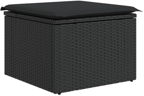 vidaXL Gartenhocker mit Kissen Schwarz 55x55x37 cm Poly Rattan