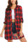 Hotouch Damen Karierte Bluse Langarm Casual Karohemd V-Ausschnitt Knopfleiste Kariertes Hemd Plaid Hemdbluse Long Tunika Oberteile Trachtenbluse Rot XXL