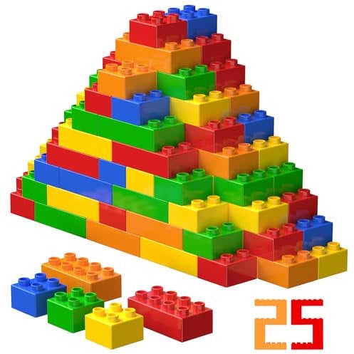 WYSWYG Großes Bauklotz-Set,25 Klötze,kompatibel,geeignet für Kinder im Alter von 3,4,5,6 Jahren, EIN großartiges Baustein-Geschenk für Jungen und Mädchen.