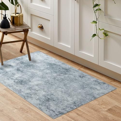Tinyboy-hbq Teppich Wohnzimmer Kurzflor,Passend für Outdoor,Schlafzimmer und Balkon,Waschbarer Wetterfest Antirutsch,Abstrakt Grau Weiß/Multi,60x120cm