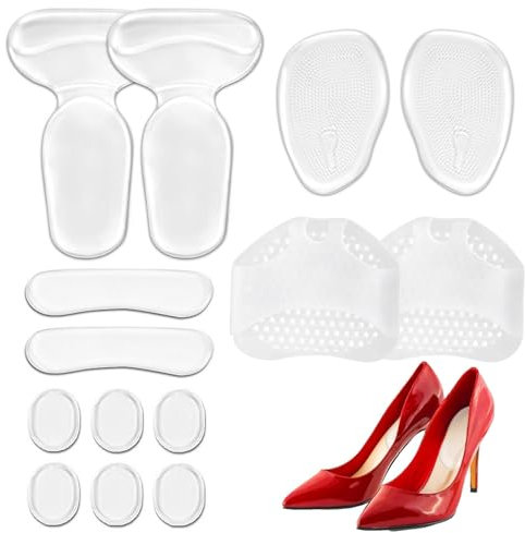 Lot de 14 Coussinets de Talon Haut, Empiècements de Doublure de Talon, Coussinets Plantaires Semelles Silicone, Coussins Antidérapants Talonnettes pour Femme, Soulager la Douleur Plantaire