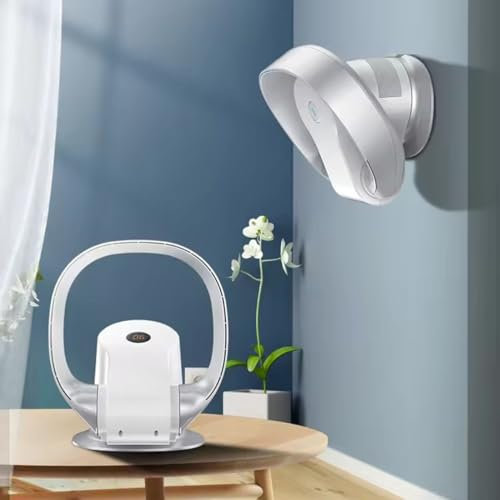 Ventilateur 80° Sans Pale Ventilateur Mural Et De Table 35db Feuille Sans Vent Ventilateur Électrique Oscillant Pour Le Bureau, La Maison Et L'Extérieur 120 ° Réglable 26W(Blanc)