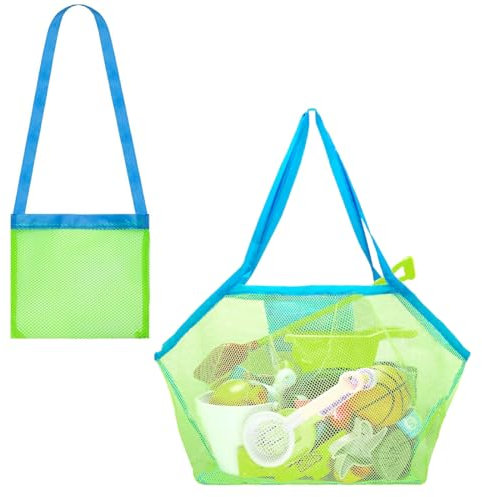 2 Stück Strandtasche, Strandspielzeug Tasche, Beachbag Faltbar, Sandspielzeug Netztasche, zum Spielen am Strand, für Familie Urlaub, Groß + klein