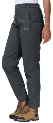 YSENTO Pantalon softshell pour femme - Pantalon de randonnée d'hiver - Pantalon de ski - Imperméable - Doublure chaude - Pantalon thermique - Pantalon d'extérieur - Pantalon de trekking, gris foncé, M