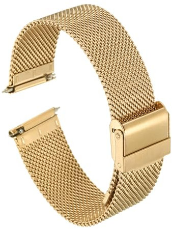 QUARKZMAN Uhrenarmband Mesh Edelstahl 19 mm Ersatz Metall Armband Edelstahlarmband mit Schnellverschluss Uhrenarmbänder Ersatzband Verstellbarer Gütelschnalle für Damen Herren, Gold