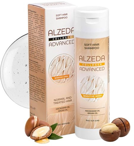 ALZEDA ADVANCED Collagen Feuchtigkeitsshampoo 250ml mit Kollagen, arganöl und macadamia | sulfatfreies shampoo & haarpflege | Haarshampoo für normales und behandeltes Haar | reinigungsshampoo
