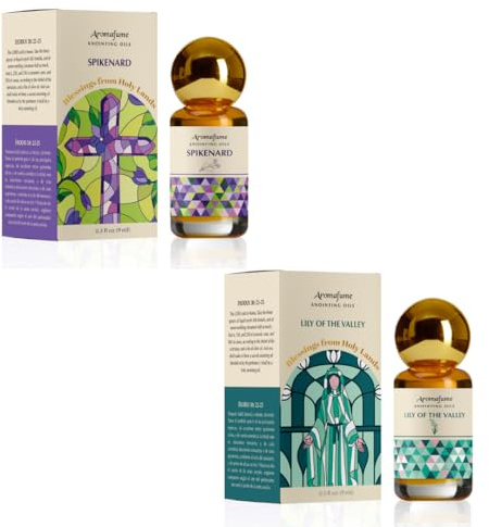 Spikenard and Lily of The Valley Anointing Oil Pack, 9ml x 2, Aromafume | Blessings from The Holy Lands | Blessed Olive Oil from Jerusalem | Biblical Spices | Natural Ingredients | Holy Oil