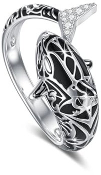 YueYuan Orca Ring 925 Sterling Silber Orca Schmuck Tier Ring Verstellbarer Ring Weihnachten Halloween Ostern Vatertag Valentinstag Geburtstag Schmuck Geschenke für Damen