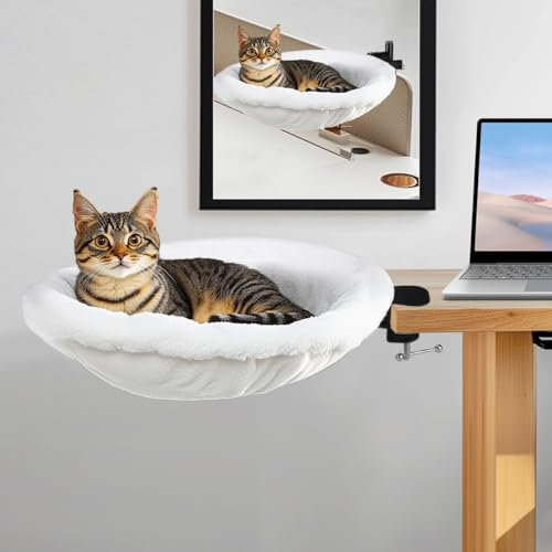 XANGNIER Cat Desk Bed with 2 Replaceable Mats, Desk Perch Hammock for Indoor Cats Up to 50 Lbs, Modern Cat Furniture