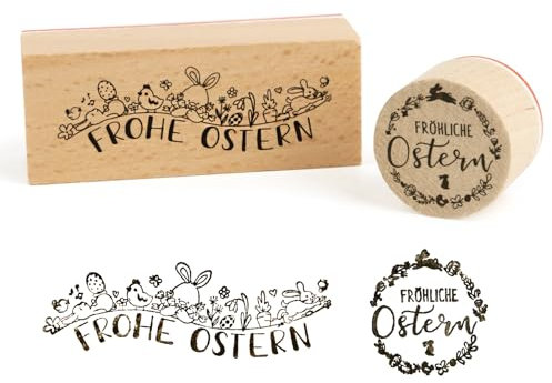 BOOMTOP 2Pcs Stempel Frohe Ostern Holz Motivstempel Holzstempel Ostern Hasen Blumenkranz Stempelset Fröhliche Ostern Osterstempel Rund Rechteckig für Kartenherstellung Scrapbooking Bullet Journal