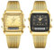 JewelryWe Herrenuhr Digital Quarz Uhr: 2pcs 30m Wasserdicht Analog Armbanduhr Digitaluhr Herren Gold Edelstahl Armband Chronograph Uhr mit Rechteckig Zifferblatt, Kalender, Wecker, Stoppuhr, Dualzeit
