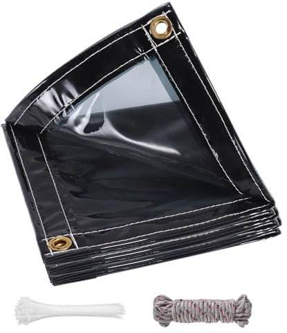 Bâche de Protection Exterieur, 420 g/m² 3 x 3 m Imperméable Bâche Noir Transparente avec Œillets, Bâche Anti-UV Intempéries Efficace avec Corde et Serrecâbles, pour Meubles de Jardin, Ferme, Voiture