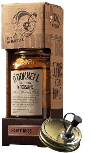 O'Donnell Moonshine Harte Nuss Kombi-Set mit Ausgießer Vegan Likör Deutschland inkl. FeinWert E-Book (1 x 0,7l)
