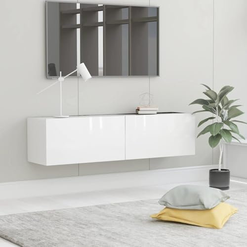 Festnight Mobile TV a Parete, Mobile TV Sospeso, Mobile TV Soggiorno, Mobile TV Moderno, in Legno Multistrato Bianco Lucido 120x30x30 cm