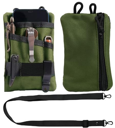 Klein EDC Pouch, EDC Tool Organizer Tasche für Herren, Multifunktionale EDC Organizer Tasche aus Gewachstem Canvas 5 Taschen für Multitools, Taschenlampe, Notizbuch (Grün)