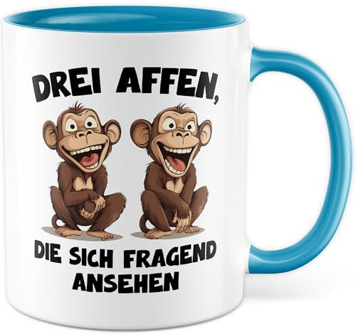 Tasse Affen Geschenk Drei Affen, die sich fragend ansehen, Kaffeetasse Büro Witz Humor, Geschenkidee Job Kaffee-Becher