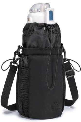 BAGROUPS Flaschenhalter Zum Umhängen Wasserfasche Tasche Water bottle Holder Bag Trinkflasche Zum Umhängen Abnehmbar und Verstellbarer Schultergurt Geeignet für Fitness, Camping, Täglich(Schwarz)