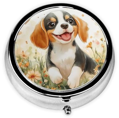 CSIVKEJ Dog Print Round Pill Box 3 Compartment Pocket Purse Portable Mini Travel Medicine Tablet Vitamin Holder Organizer