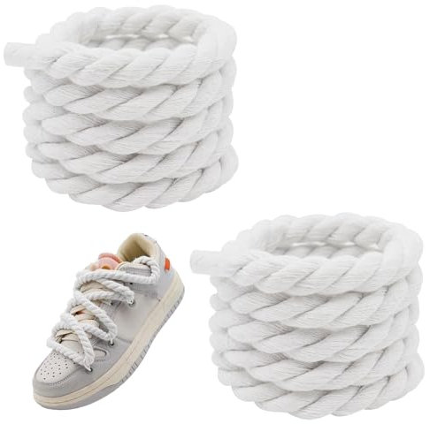 AONAYO Lacets épais, lacets épais, 8 mm (150 cm), pour Rope Laces Air Force 1, Diy, chaussures de sport, chaussures de course, lacets en corde de coton, blanc, Blanc., s