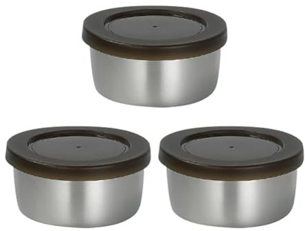 3 Stück 290 ml kleine Edelstahl-Schalen mit Deckel, unzerbrechlich, Snack-Lebensmittelbehälter, Salatdressing-Behälter, runde Metall-Lunchbox, Dip-Soßenschalen mit Deckel, für Nüsse, Früchte