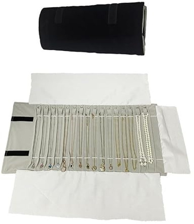 Nisone Schmuckrolle, Samt Schmuckschatulle mit Transparenter PVC-Netztasche Staubdicht, Reise-Organizer für Schmuck mit Taschen und Reißverschluss, Grau, Flanell