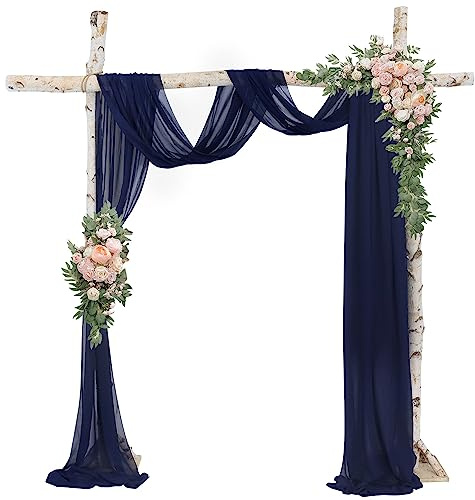 ROMANKAS Navy Blue Wedding Arch Drapes Sheer Draping Fabric 2 Panels 20ft Chiffon Arch Draping Fabric Weddings Arched Drapery Tent Ceiling Draping for Wedding Birthday Party Decoration