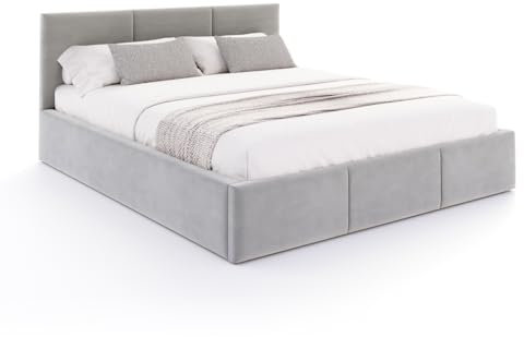 Bett Fresia 120x200 cm mit Lattenrost Stauraum Doppelbett Samt Trinity grau Bettkasten
