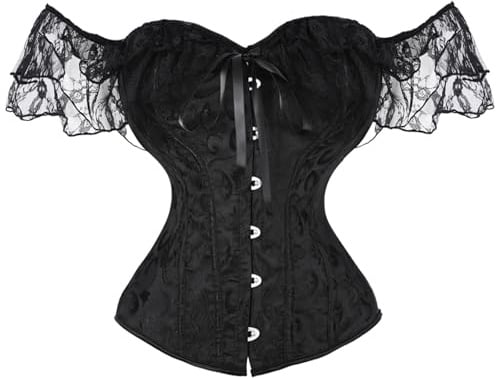 OPLERT Top corsetto con maniche in pizzo per donna, intimo modellante vintage floreale, top bustier con corsetto a seno intero