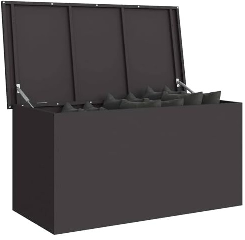 vidaXL Outdoor Storage Box Black 100 x 50.5 x 50 cm Cold-rolled steel, Garden and Terrace Storage Solution, Durable Outdoor Cabinet, Weatherproof Industrial Organizer, Rectangular Steel Box