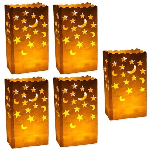 Lichttüten 24 Stück Papier Lichttüten Candle Bags Papierlaterne Wiederverwendbar Papier Teelicht Lichtertüten Kerzentüten für Party Tischdeko, Valentinstag, Verlobung, Hochzeit, Weihnachten