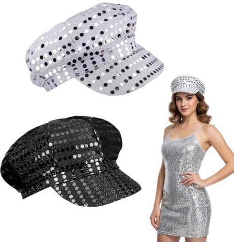 EYWILYWI 2er Pack Abba Disco-Hüte, Schwarze & Silberne Pailletten-Partyhüte, Unisex Abba-Zubehör für Abba Faschingskostüm, Disco-Zubehör der 70er Jahre für Retro-Festival-Cosplay