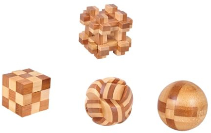 TOBBOMEY Juguete De Bloqueo Kongming De Bambú 4 Piezas Juguete De Rompecabezas Entrelazado Juego Intelectual para Lógica Y Creatividad Desarrollo Cerebral Y Concentración para Niños Y Familia