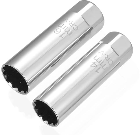 2 Pcs 16mm 14mm Spark Plug Socket 3/8 Inch Drive, 12 Point Thin Wall Spark Plug Socket Set, Spring Clips Design Removal Tool for Automotive Motorbike Car Sparks Plugs Removal Tool