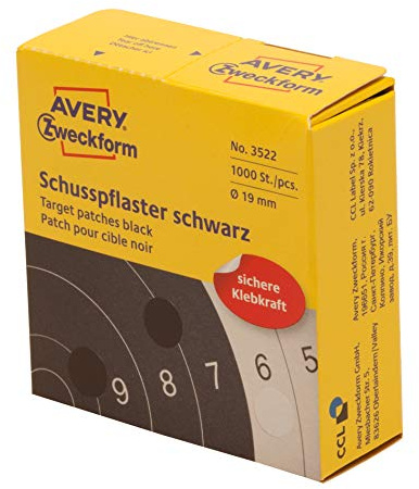 AVERY Zweckform 3522 Schusspflaster (Ø 19 mm, vorgedruckt) (schwarz, 3 Packungen)