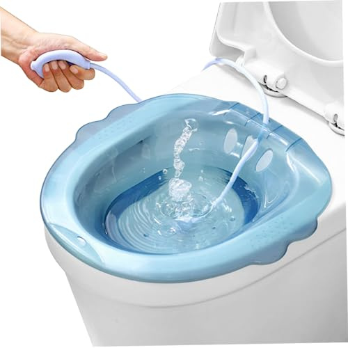 Sitz Bath Portable Over The Toilet Portable Bidet with Flusher Anti-Overflow Large-Capacity Bidet Attachment for Hemorrhoids Postpartum Private Care Blue, Décor extérieur