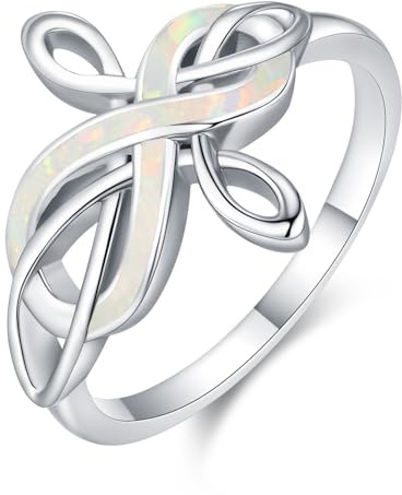 QHQPQ Keltischer Knoten Ring für Frauen 925 Sterling Silber Hexen Knoten Ring Keltischer Schmuck Hexenschmuck Geburtstagsgeschenke für Frauen Freundin, 7, Sterling Silber, Opal