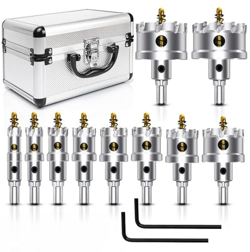 Kit 10 Frese a Tazza TCT 16-53mm Seghe a Tazza per Trapano Avvitatore con Punte di Centraggio Professionali per Metallo, Acciaio, Legno con Valigetta